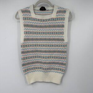 Vintage 80s hand knitted  FAIR-ISLE short vest with square neckline woman’s size